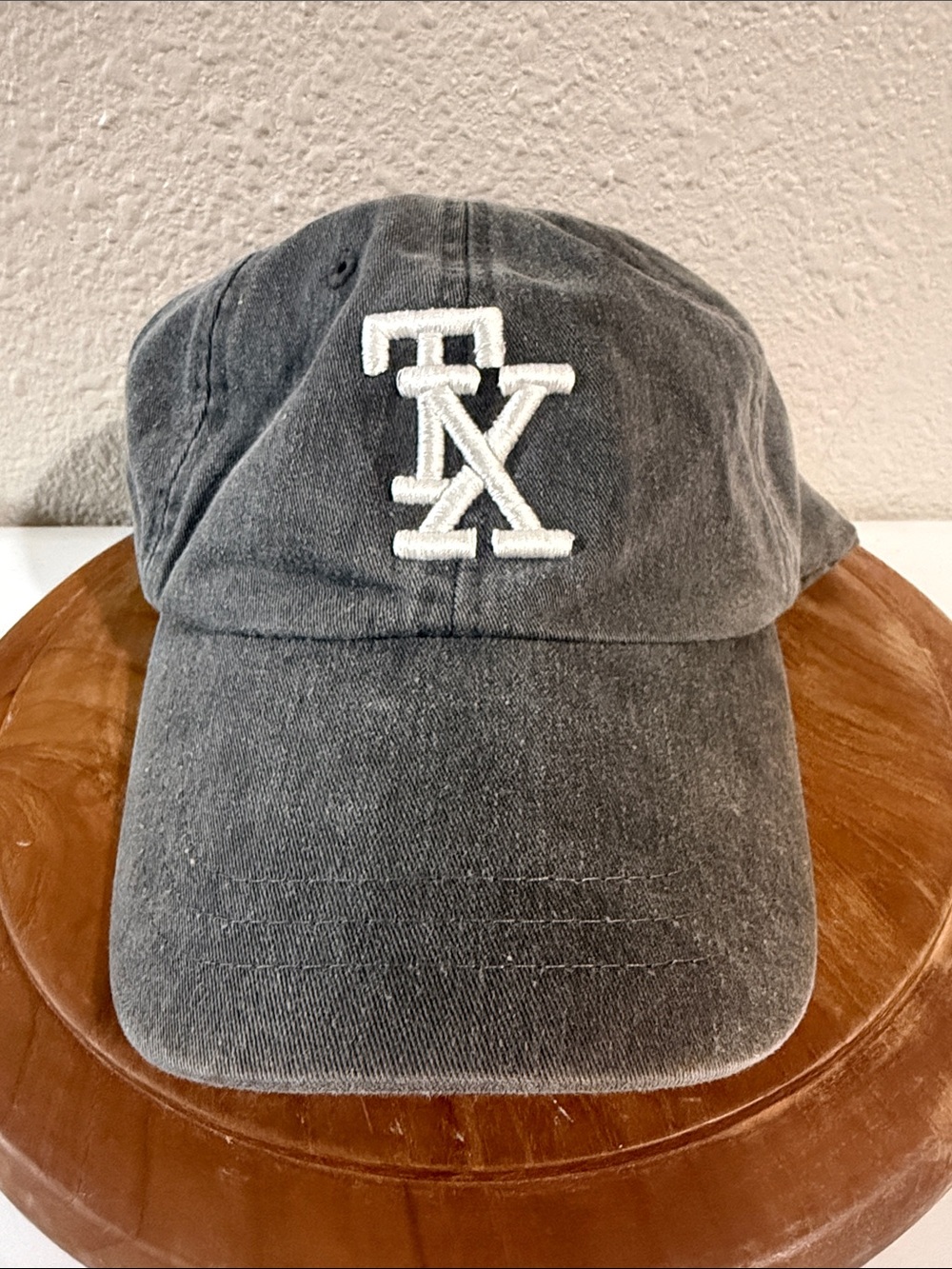 Washed Gray Baseball Cap with White TX Embroidery